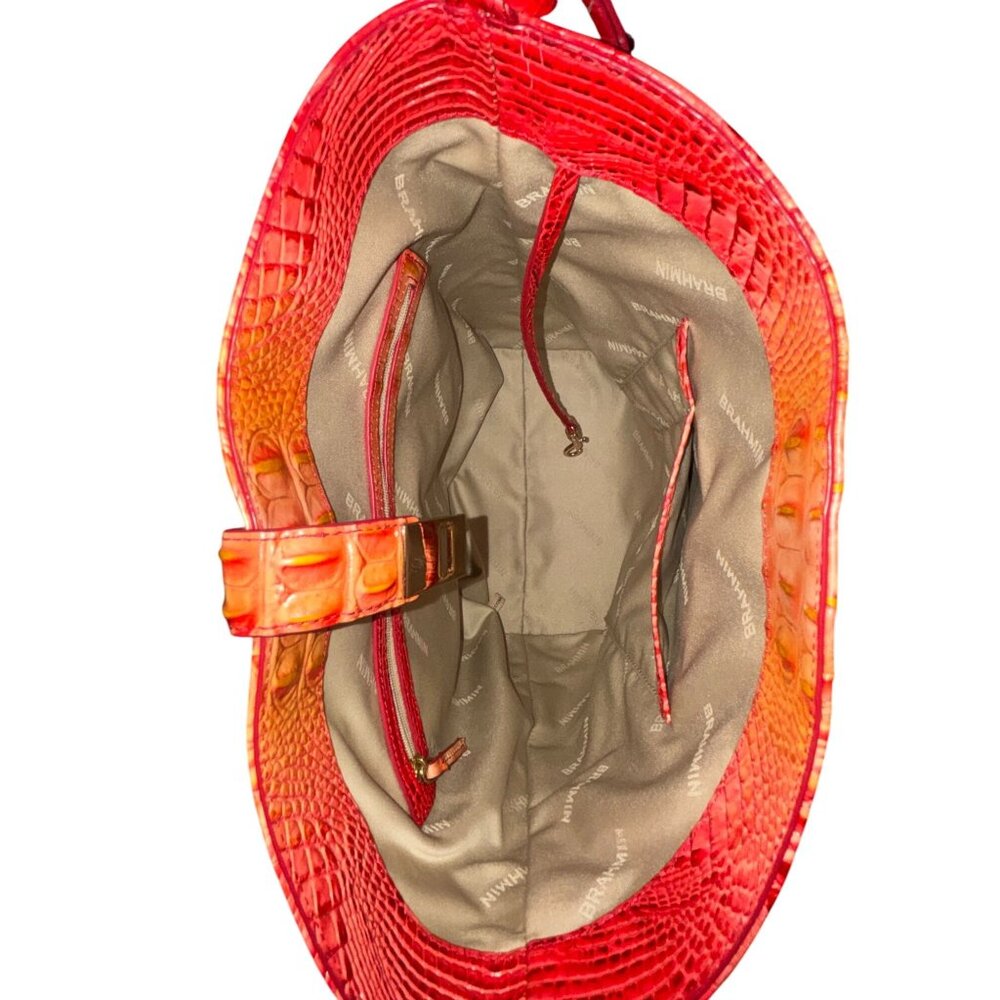 Brahmin Embossed Croc Shoulder Bag In Red Orange Gradient - Picture 10 of 10